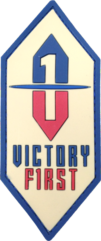 Victory First Logo Patch in our American proud full color layout. Patch made of soft 3D PVC in 4 colors, with Velcro hook backing. Made in the USA